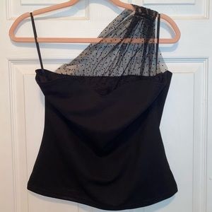 SHEIN- black one shoulder mesh tank